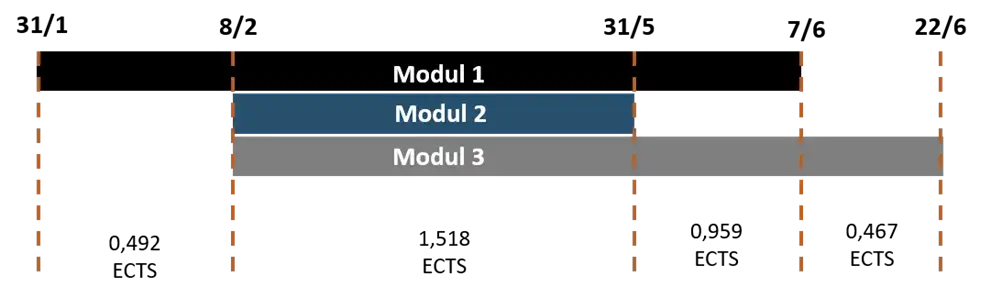 Diagram der illustrerer et eksempel om kombination af moduler